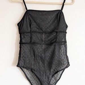 Black mesh polka dot bodysuit